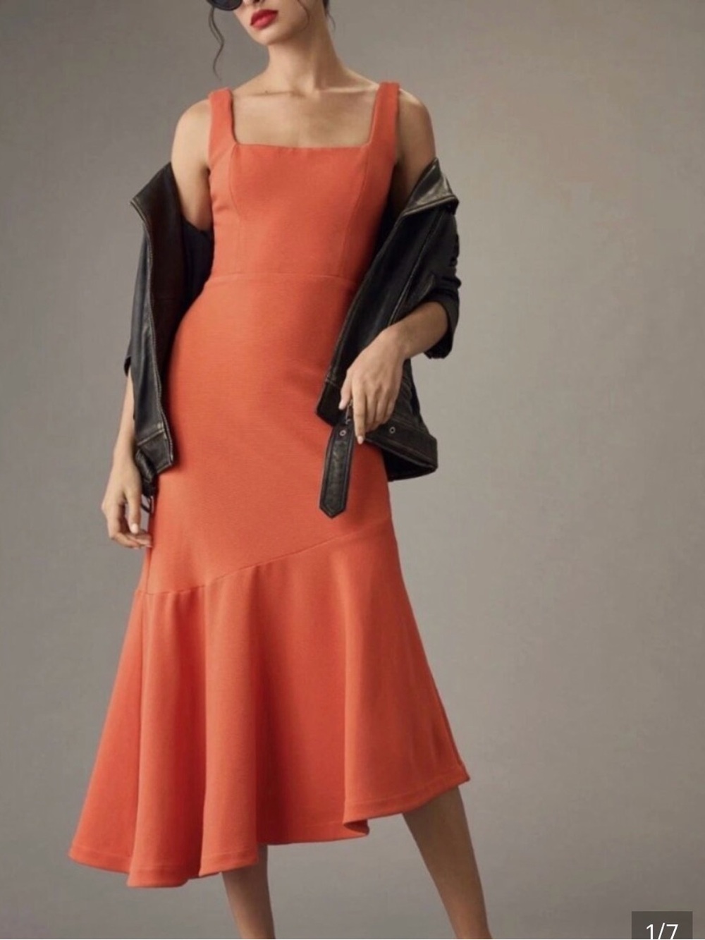 Anthropologie Orange Square-Neck Midi Dress